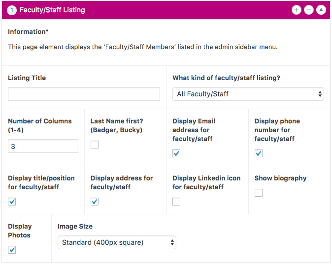 Faculty Staff Listing Page Element