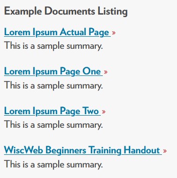 Documents list published on a page