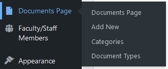 Menu options for the Documents Page