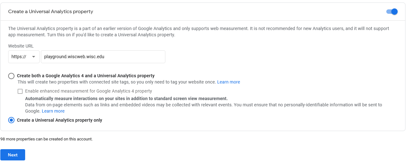 Information regarding Universal Analytics account Information regarding Universal Analytics account