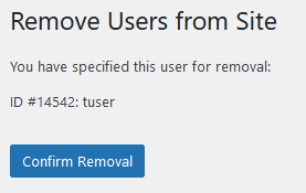 Confirmation screen for removing a user