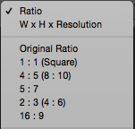 Ration Drop Down Menu setting to WxHxResolution