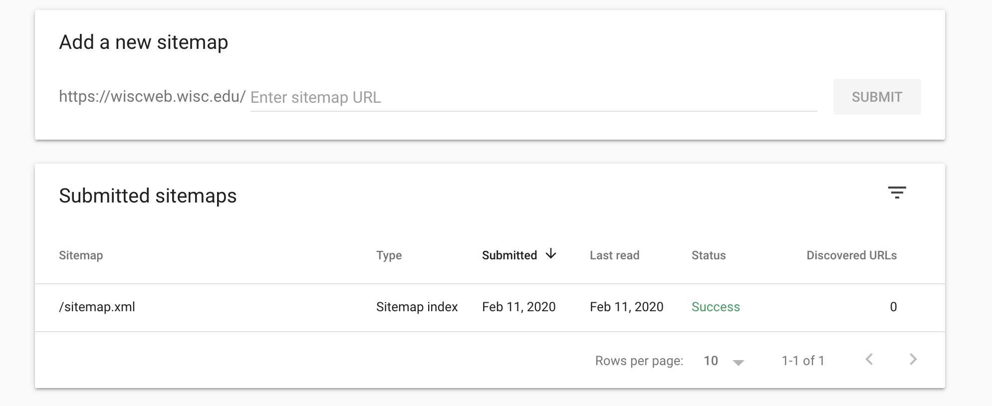 Google Search Console sitemap submission