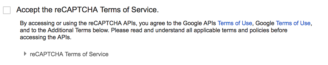 Accepting Terms of Service checkbox in Google's reCAPTCHA setup form