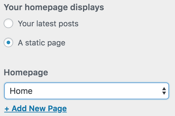 Choose the "a static page" option under the Your Homepage Displays area