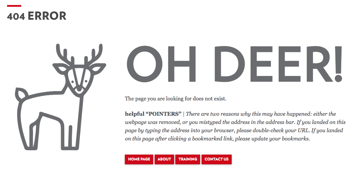Custom 404 page example from the WiscWeb site