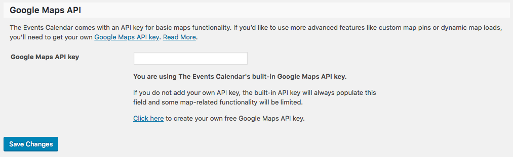 Add the API key to Events Calendar Pro settings Add the API key to Events Calendar Pro settings
