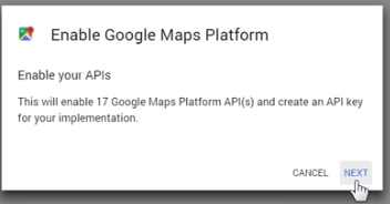 Click next to enable your APIs Click next to enable your APIs