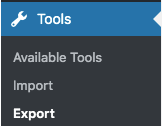 Tools feature on the Dashboard, showing a link for Export