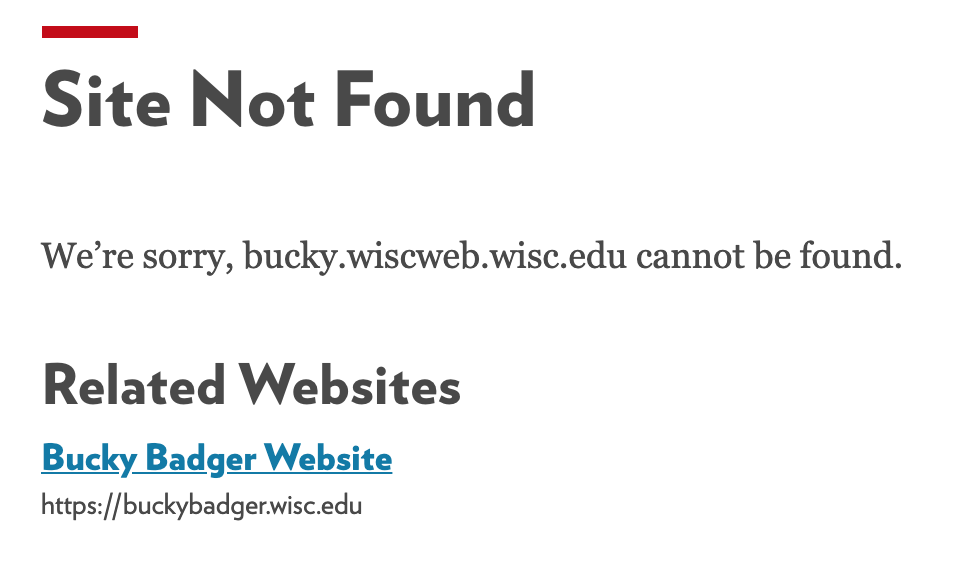 Site not found error message in WiscWeb