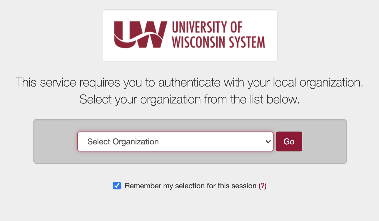 UW System Federated Login with "Select Organization" prompt