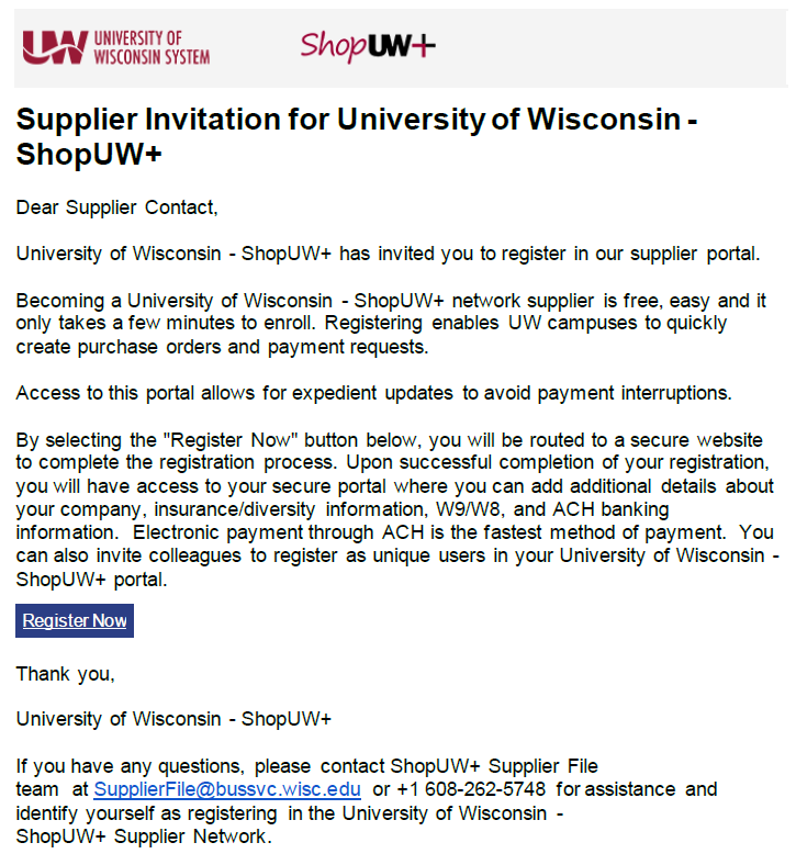 Supplier Email Invitation Screenshot