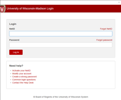 University of Wisconsin - Madison NetID Login window