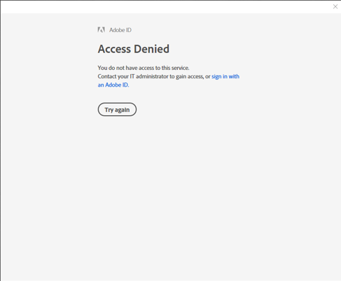 Adobe ID Access Denied Window Adobe ID Access Denied Window