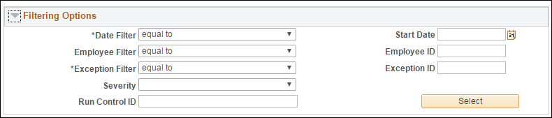 Manage Exceptions Filter Options Manage Exceptions Filter Options