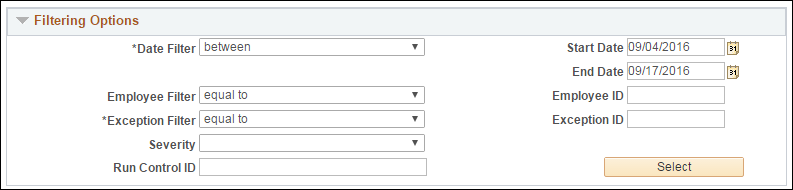 Manage Exceptions Filter Options Manage Exceptions Filter Options