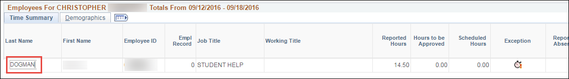 Timesheet Selection Results Link Timesheet Selection Results Link