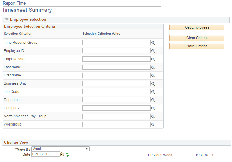 Timesheet Selection Criteria Timesheet Selection Criteria