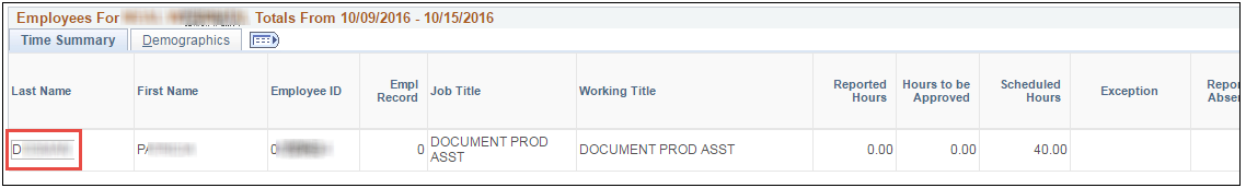 Click the employee name hyperlink Click the employee name hyperlink