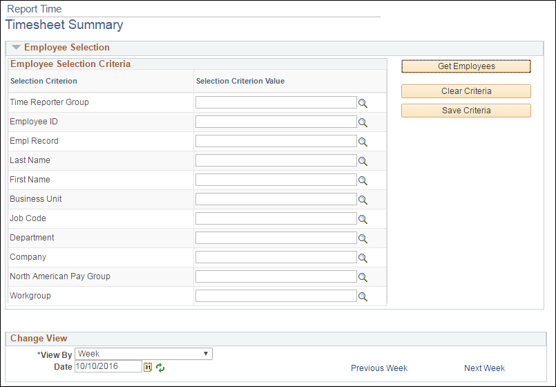 Timesheet Selection Criteria Timesheet Selection Criteria