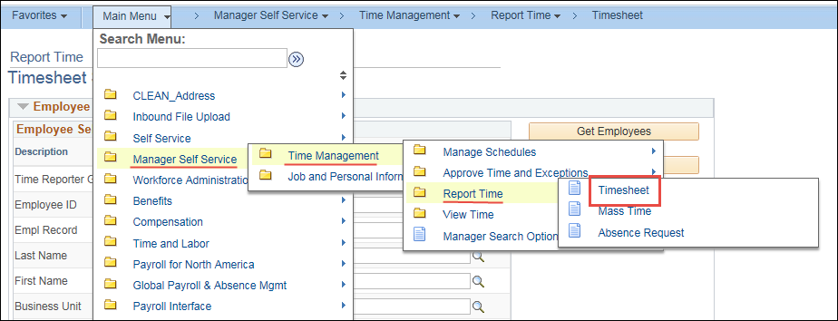Timesheet MSS Navigation Timesheet MSS Navigation