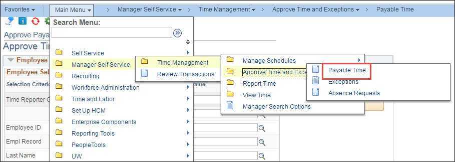 Approve Payable Time Page Navigation Approve Payable Time Page Navigation