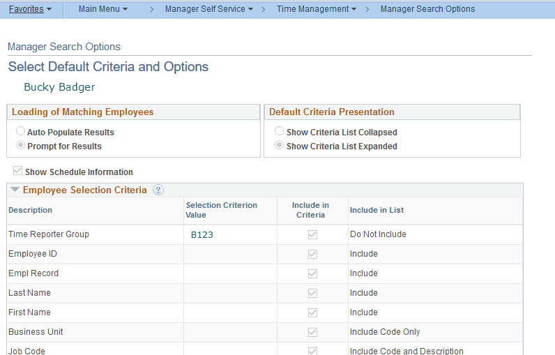 Manager Search Options Manager Search Options