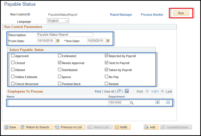 TL Payable Status Run Control TL Payable Status Run Control