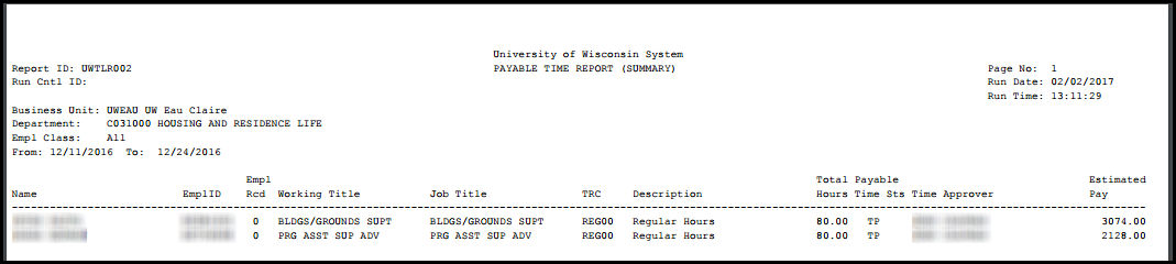 Payable Time Report Payable Time Report
