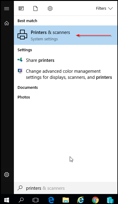 printer setting in start menu