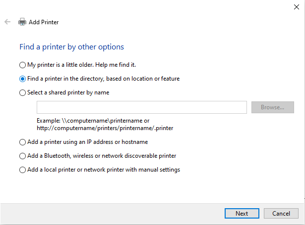 options to view directory printers