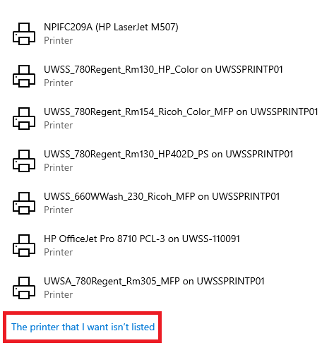 printer not listed