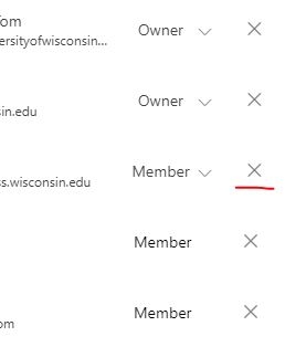 click x to remove member