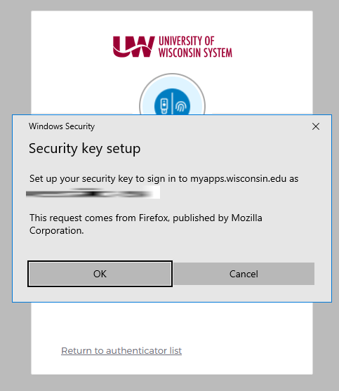 Browser prompt for YubiKey access