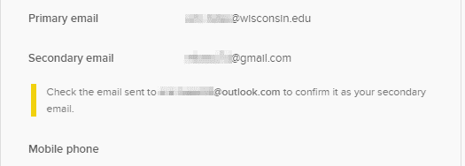 Secondary email change pending