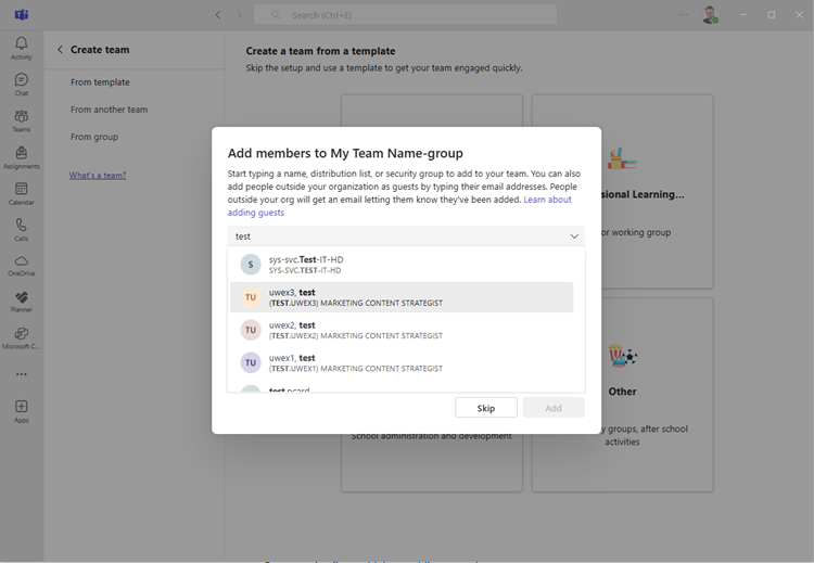 Create team. Add users.