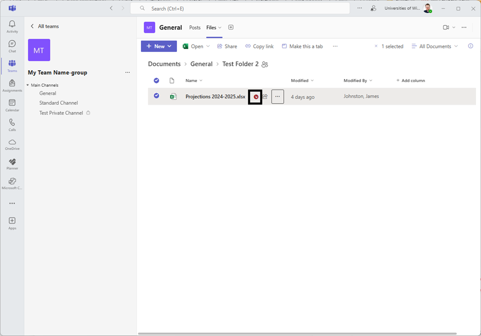Microsoft Teams - Checked out icon