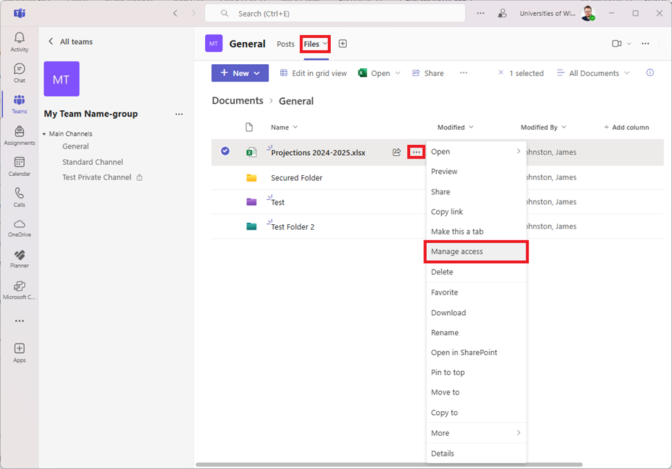 Manage access for files