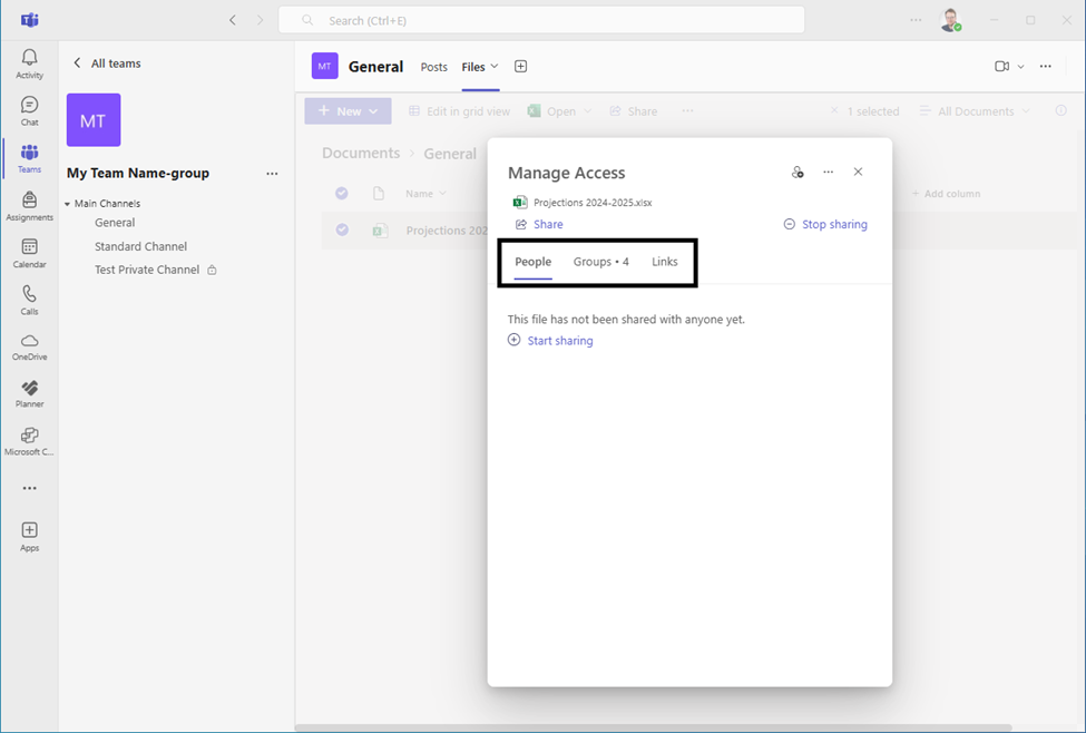 Manage access - tabs