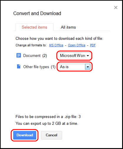 Convert and Download menu