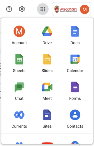 Available applications in Google Drive app menu